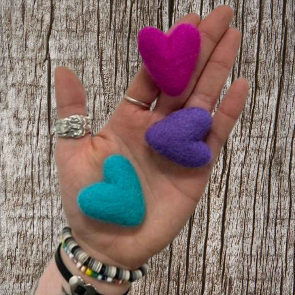 Friendsheep wool multicolored heart-shaped fresheners - unscented, but made for use with essential oils in laundry loads, drawers, your pocket, or anywhere.