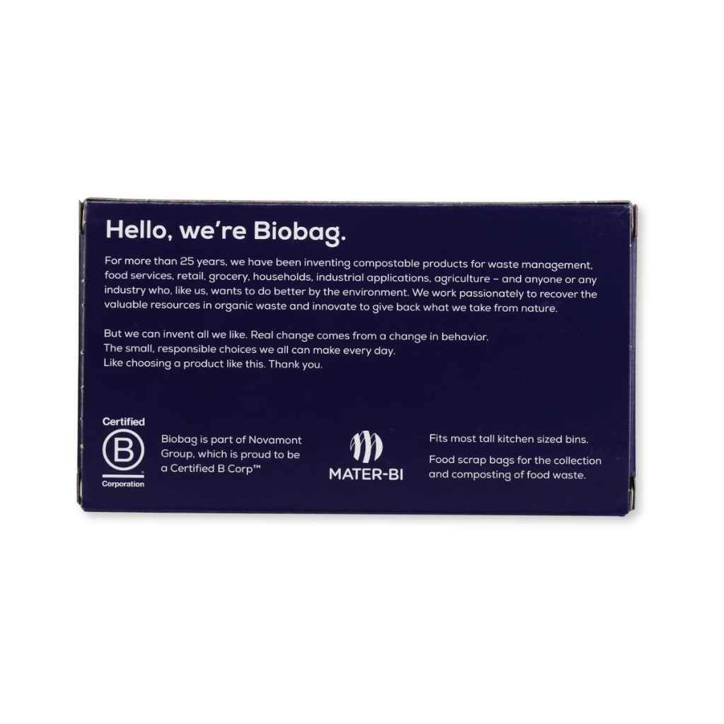 Biobag product packaging with branding and text on a white background