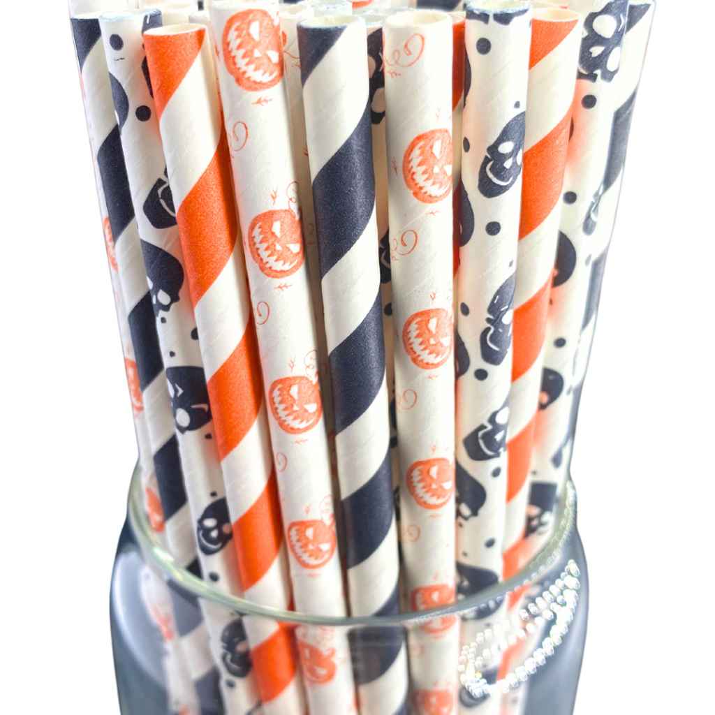 paper straws printed with halloween motif.