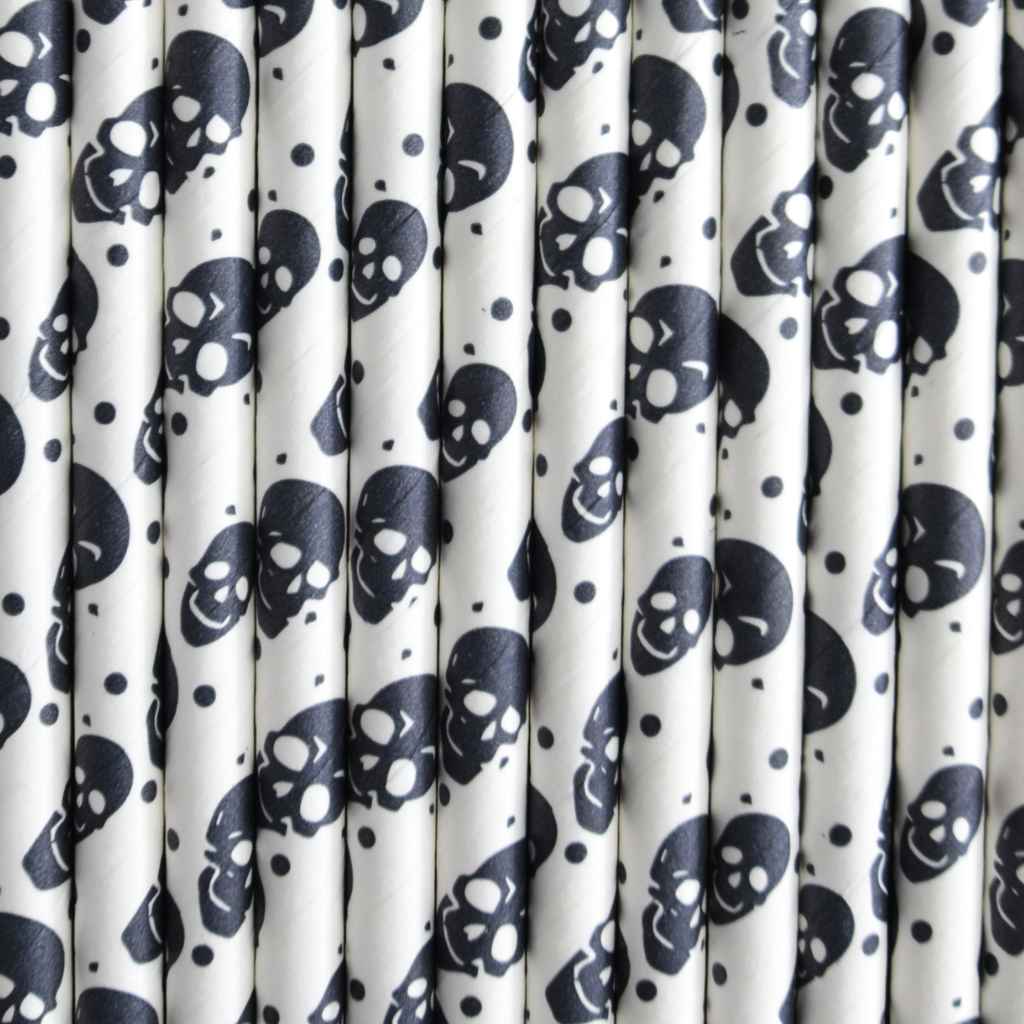 white straws printed with black skulls.