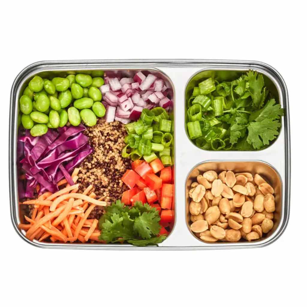 Stainless Steel Container with Silicone Lid — 3 Compartment Rectangle