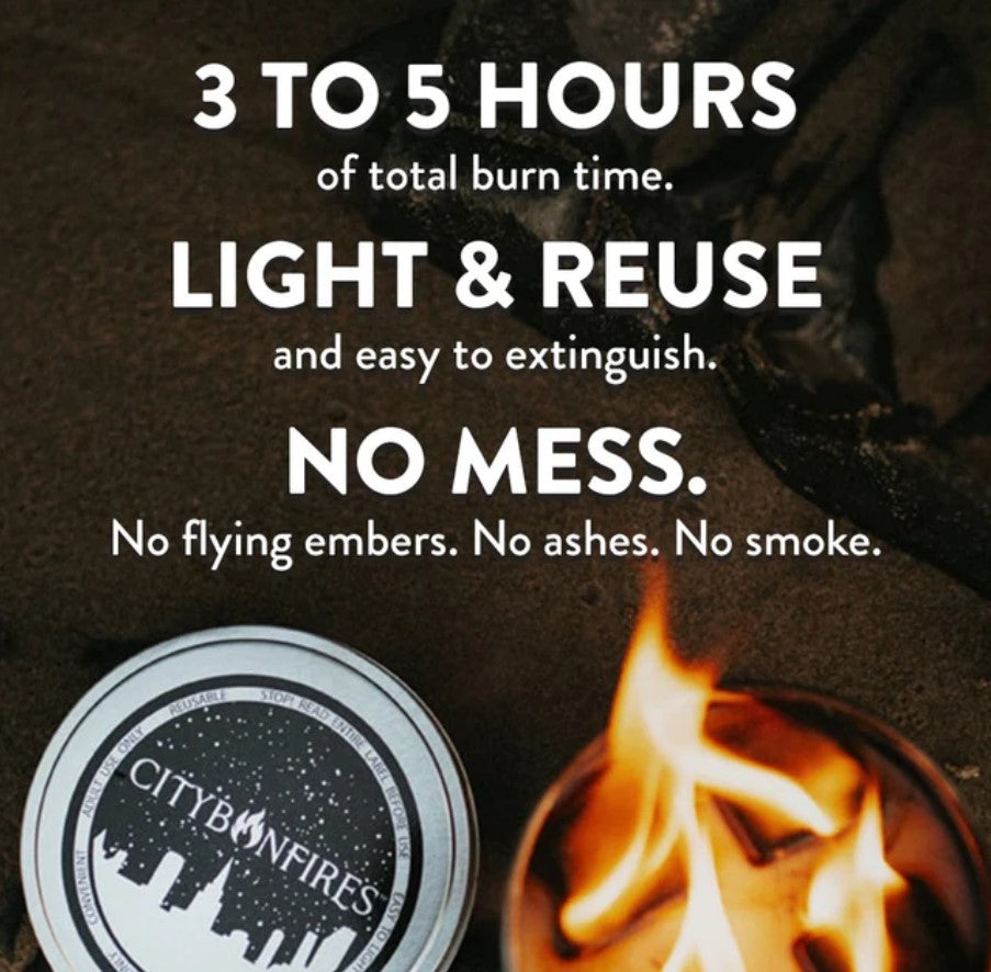 portable fire pits last 3-5 hours, are reusable, and smoke-free