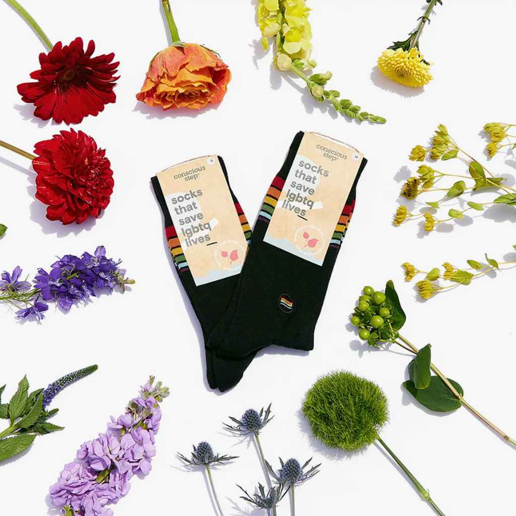 Organic Socks that Save LGBTQ Lives | Black with Rainbow Stripe