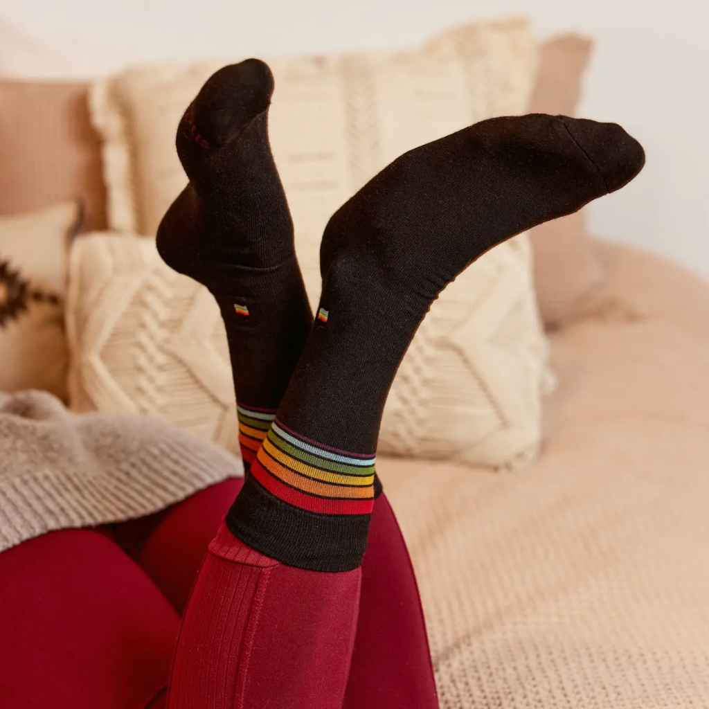 Organic Socks that Save LGBTQ Lives | Black with Rainbow Stripe