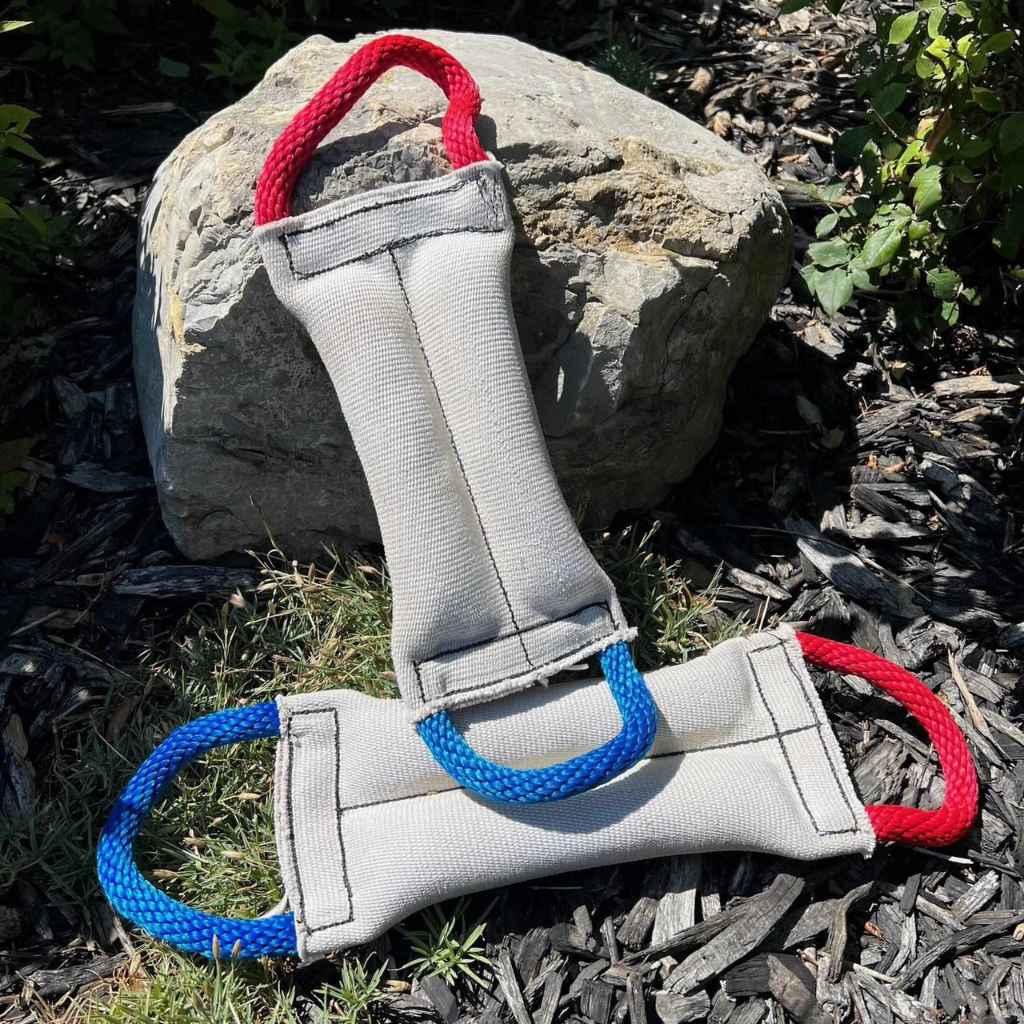 Recycled Fire Hose Tug Toy with Dual Rope Handles, multicolored