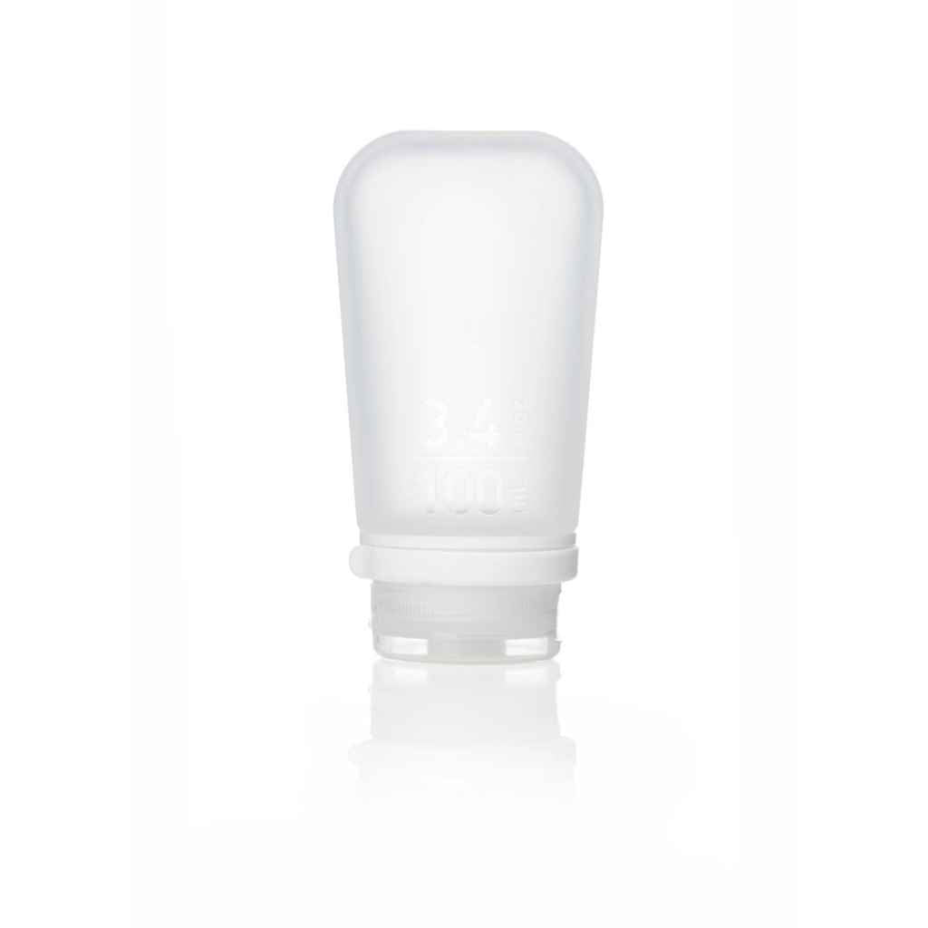 Refillable Silicone Squeeze Bottles for Travel made by humangear - GoToob+ is TSA approved for air travel. Designed in USA. Large clear bottle.