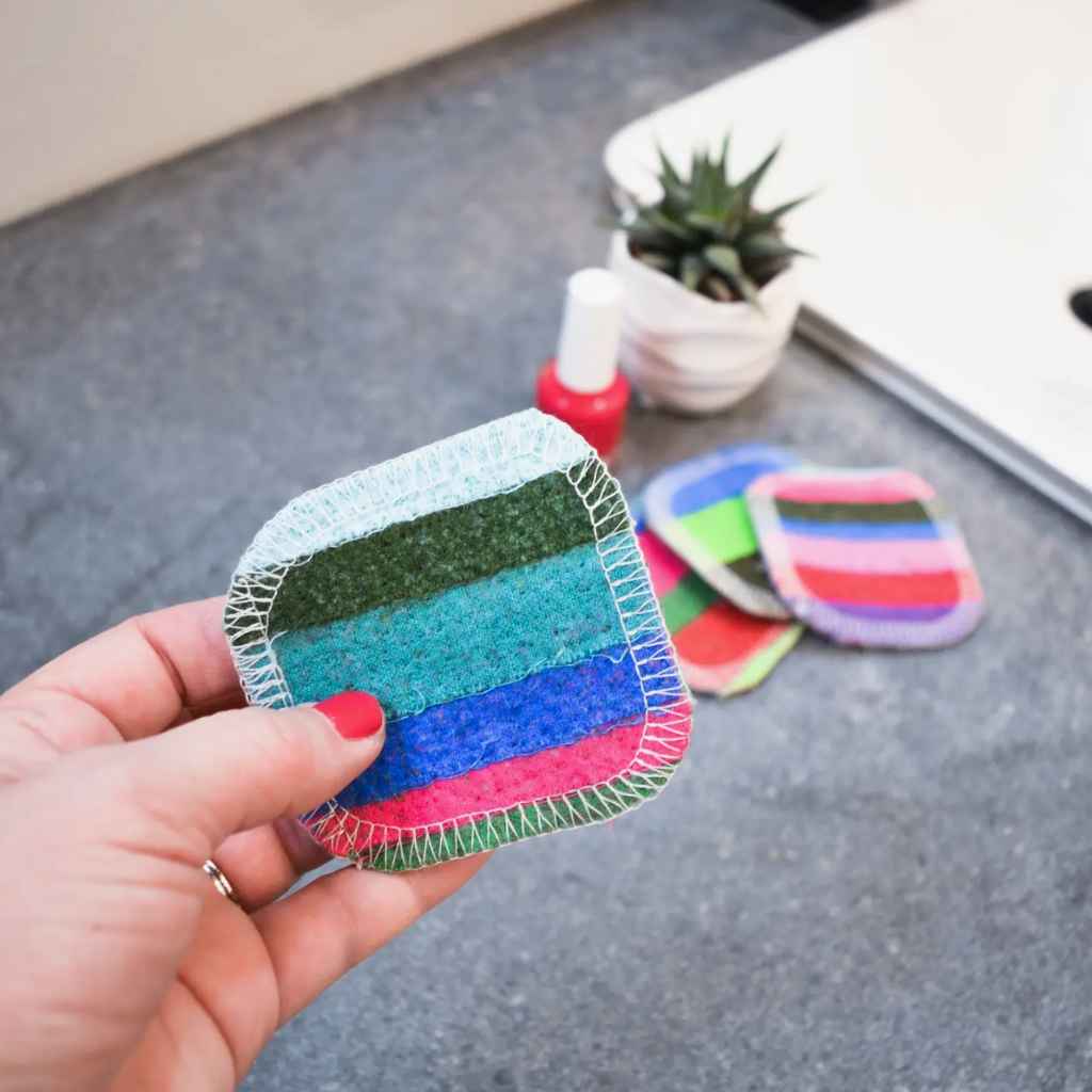 Marley's Monsters 100% cotton flannel reusable nail polish remover pads, 3 inches square, set of 4 multicolored pads