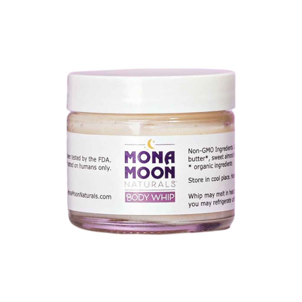 Mona Moon Naturals Body Whip intense all-natural skin moisturizer. 2oz jar. Made in Rochester, NY, USA. Woman owned business.