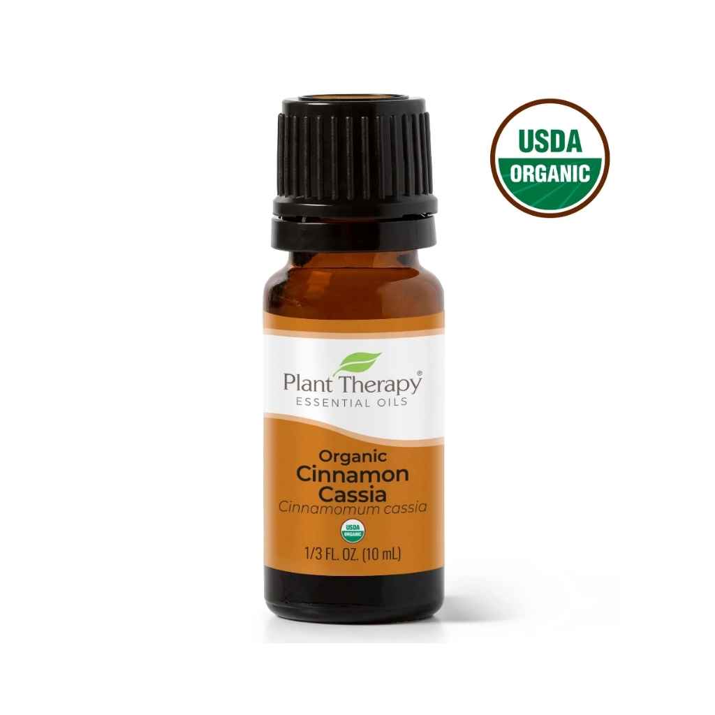 Organic Cinnamon Cassia essential oil, USDA Organic. Made in USA. 10ml glass jar. Made by Plant Therapy.