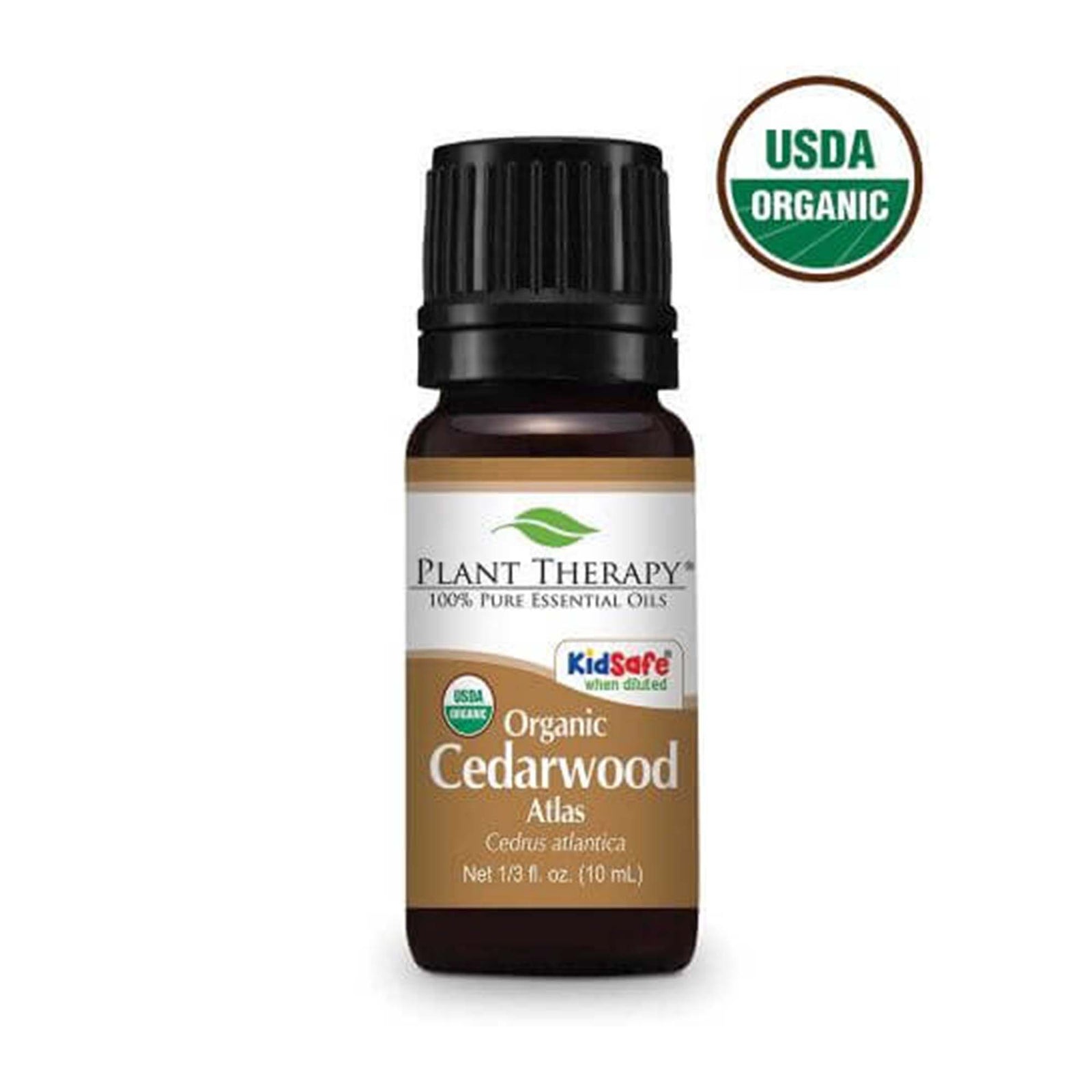 black bottle with brown label. organic cedar wood essential oil blend 10 ml
