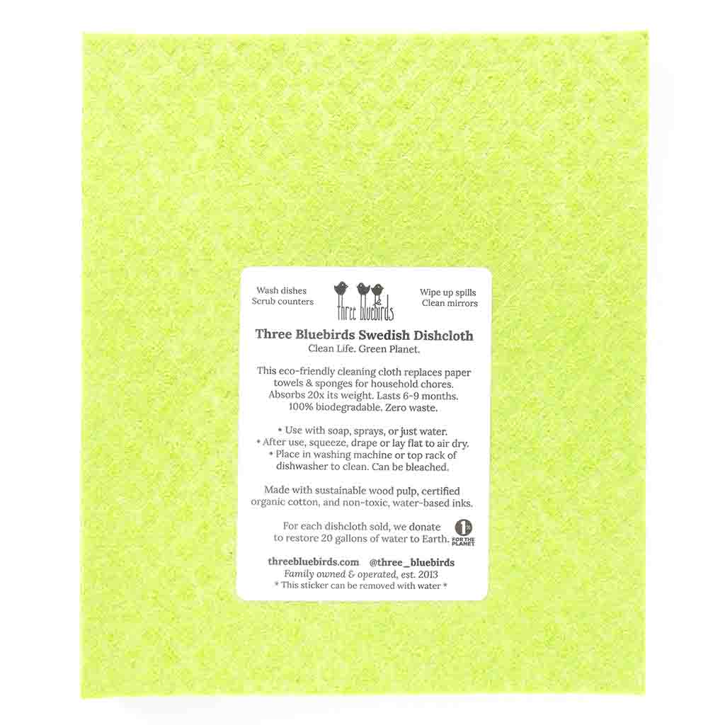 Green Swedish Dishcloth that says Clean Life Green Planet Back Side Eco-Friendly