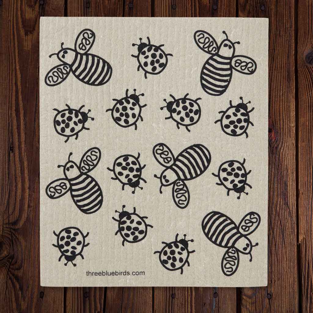 Bees and Bugs On Sand — Swedish Dishcloth