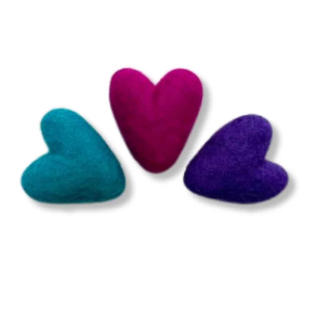 Friendsheep wool multicolored heart-shaped fresheners - unscented, but made for use with essential oils in laundry loads, drawers, your pocket, or anywhere. 