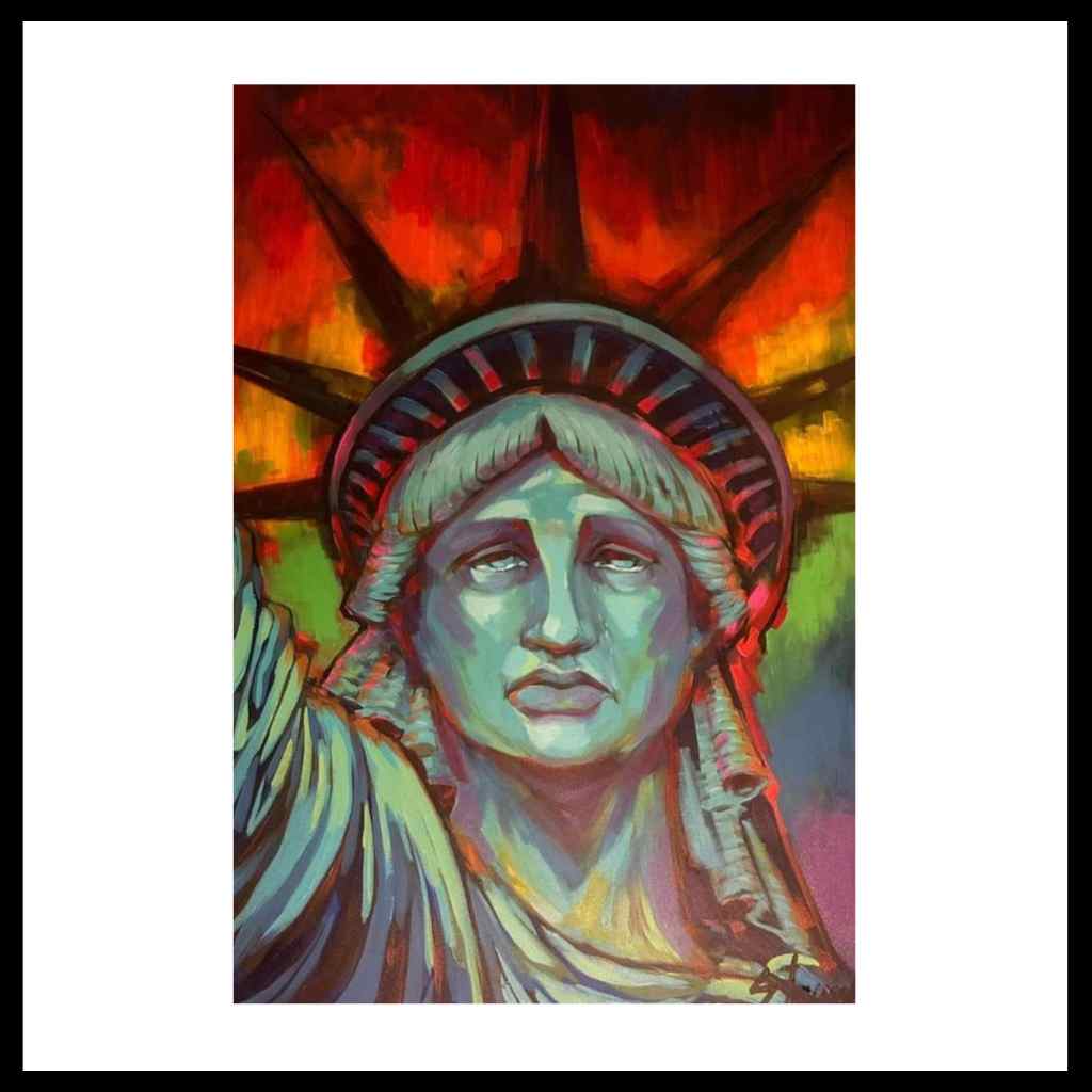 Colorful abstract painting of the Statue of Liberty