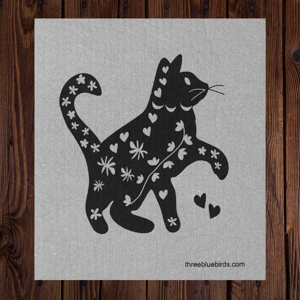 Swedish Dishcloth — Cool Cat on Grey