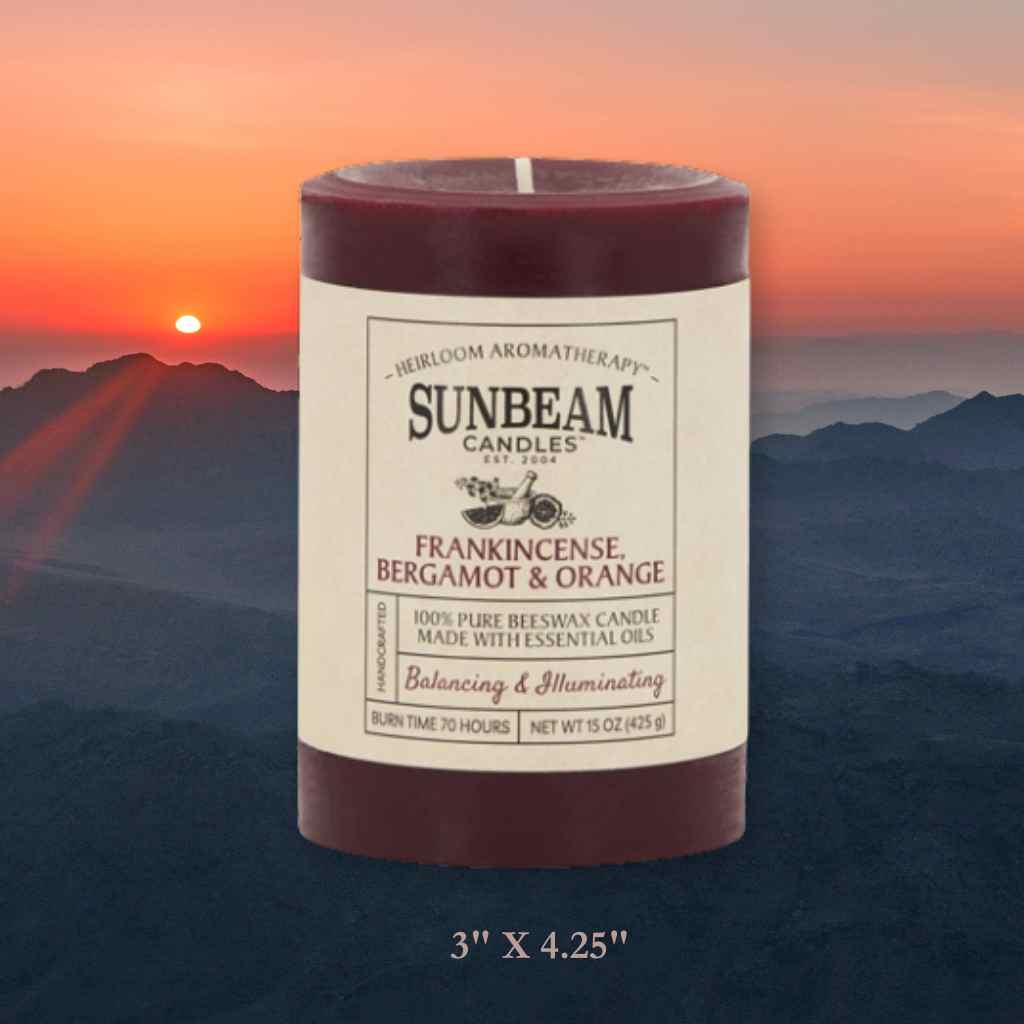 Frankincense, Bergamot, Orange Beeswax Pillar | 3 x 4.25