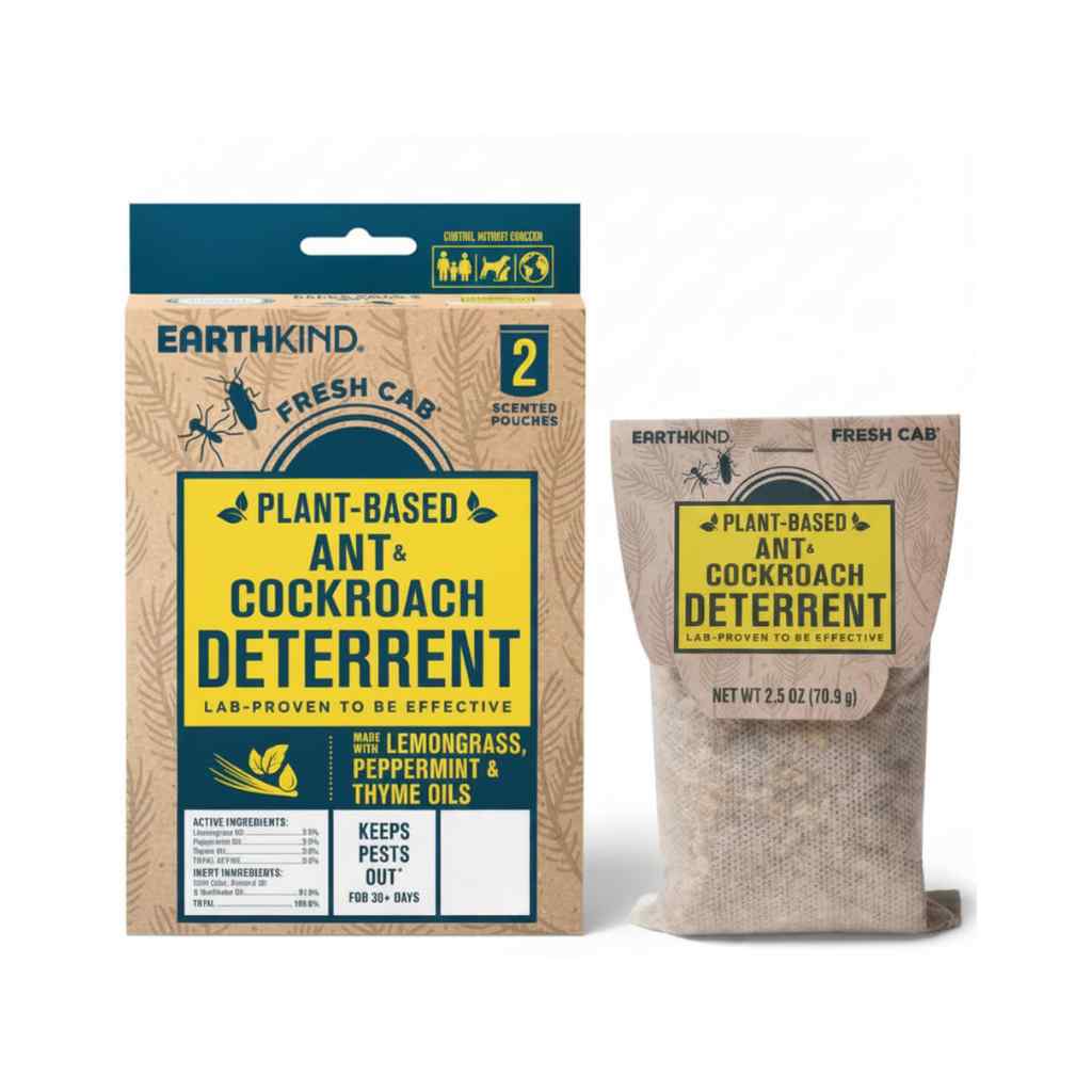 Earthkind plant-based ant and cockroach deterrent packaging on a white background