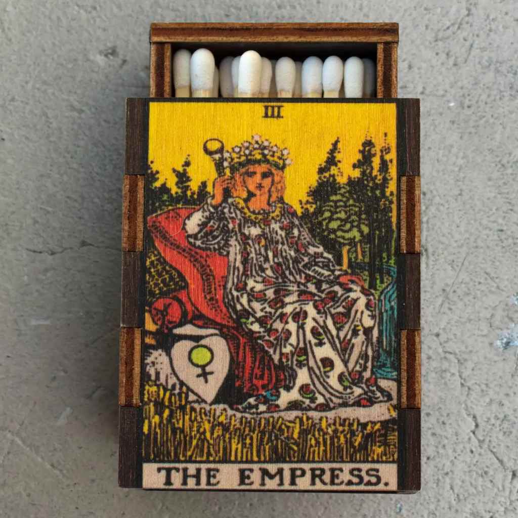 Tarot Empress Wood Match Box + Matches