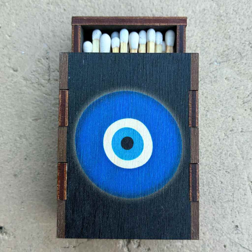 Evil Eye Wood Match Box + Matches