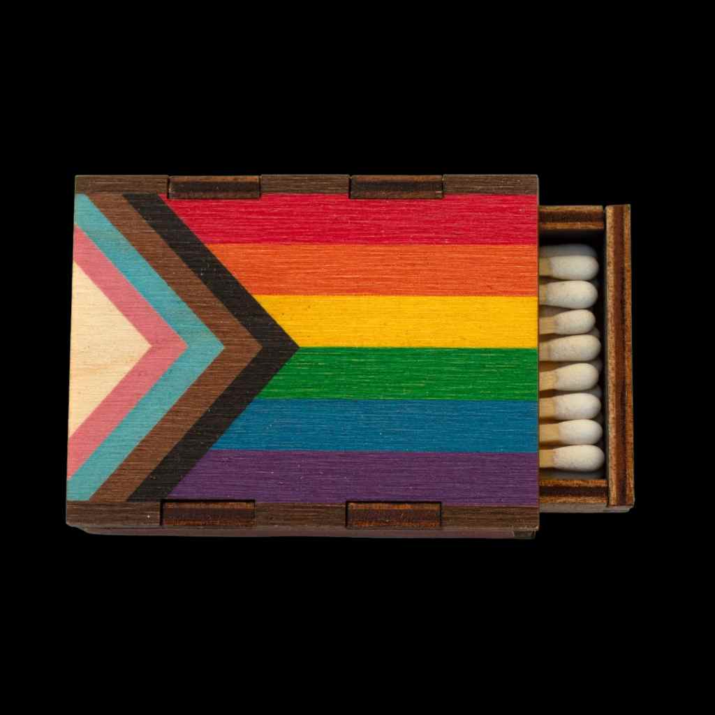 LGBTQ+ Flag Wood Match Box + Matches