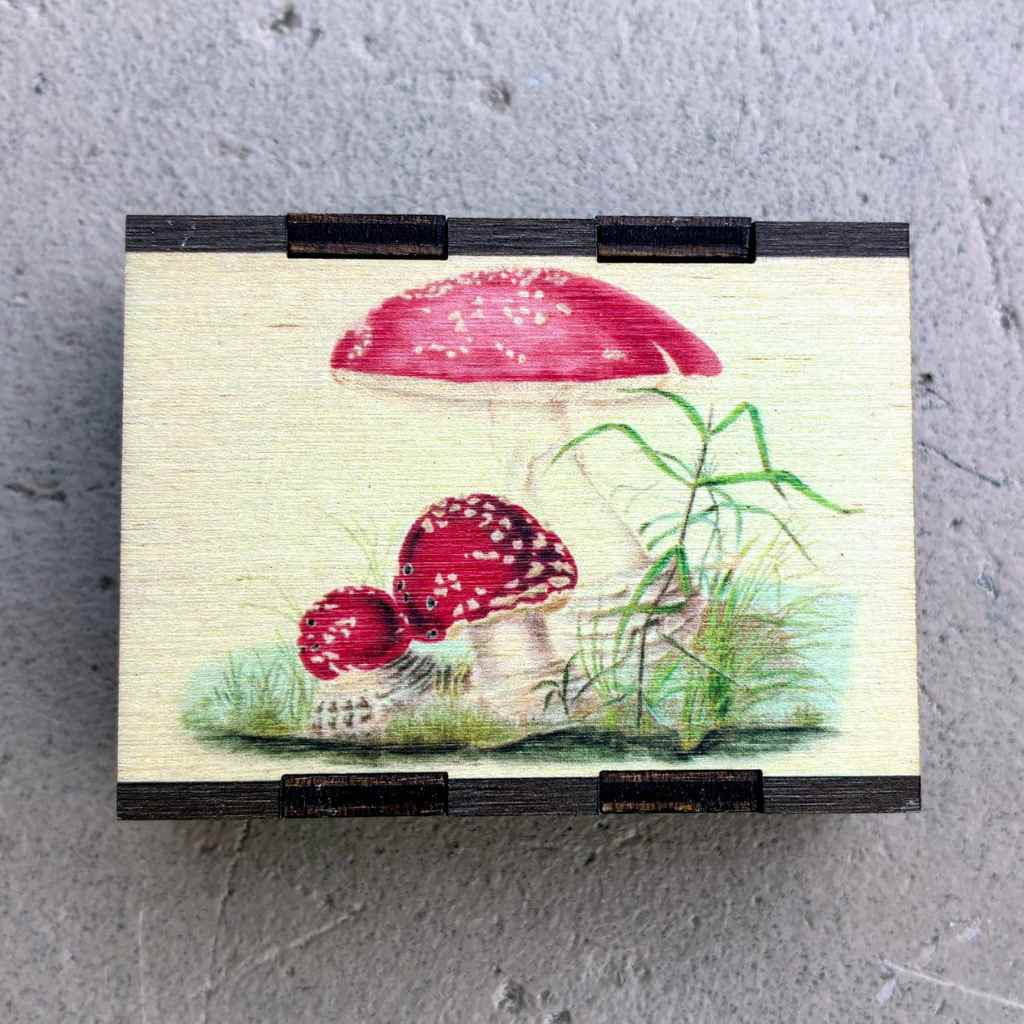 Mushroom Toadstool Wood Match Box + Matches