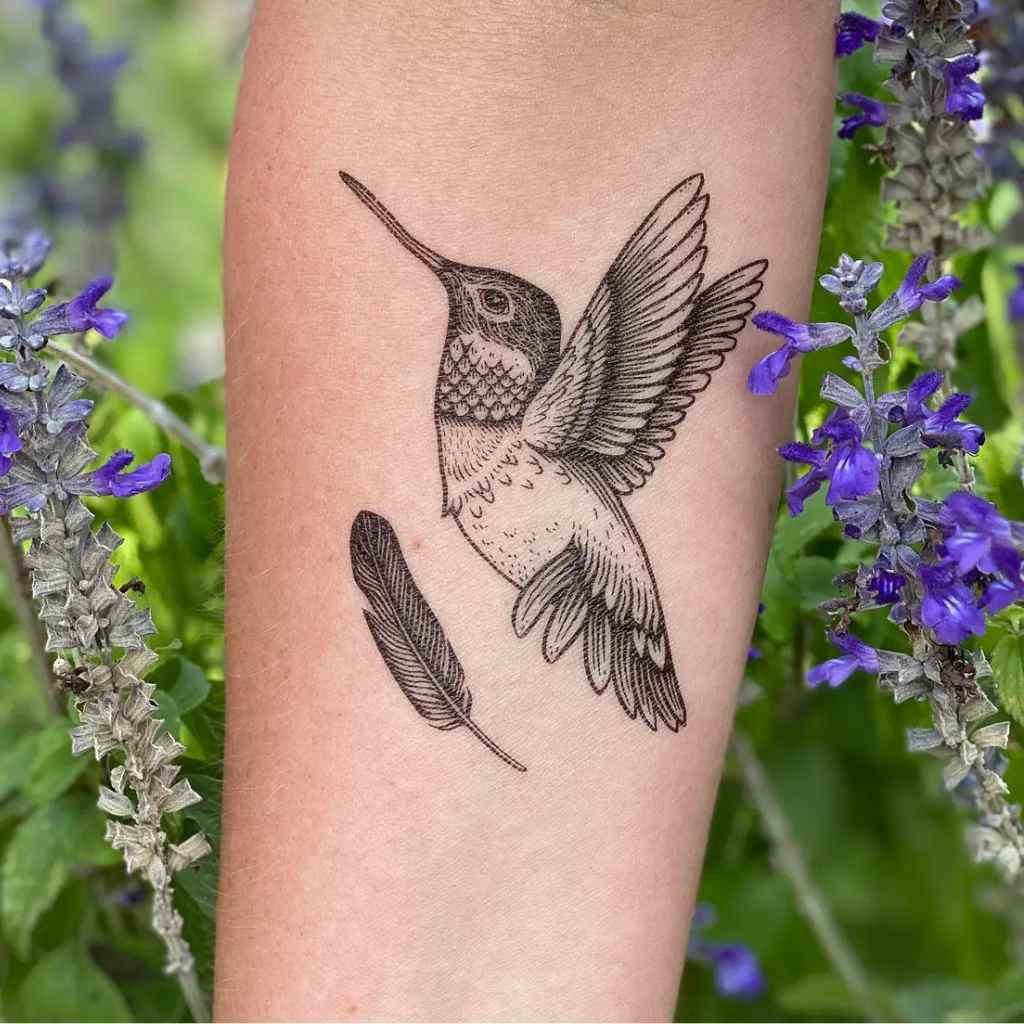 Temporary Tattoo | Hummingbird and Feather