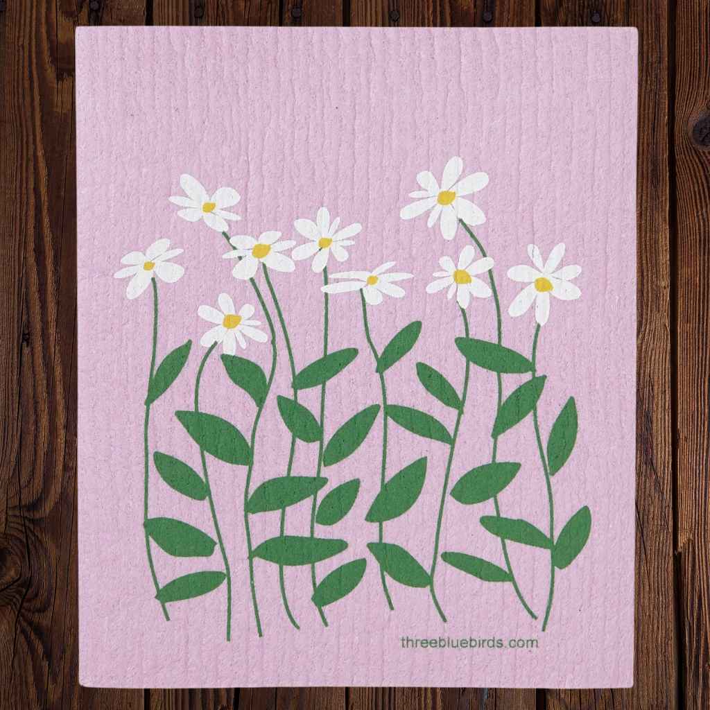 Swedish Dishcloth — Daisies on Rose