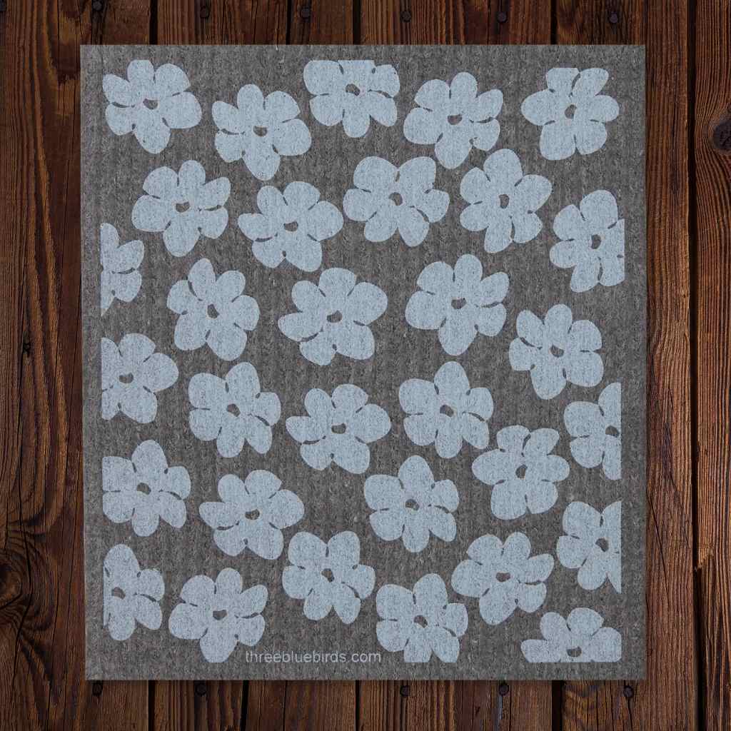 Swedish Dishcloth —Dove Blue Poppies