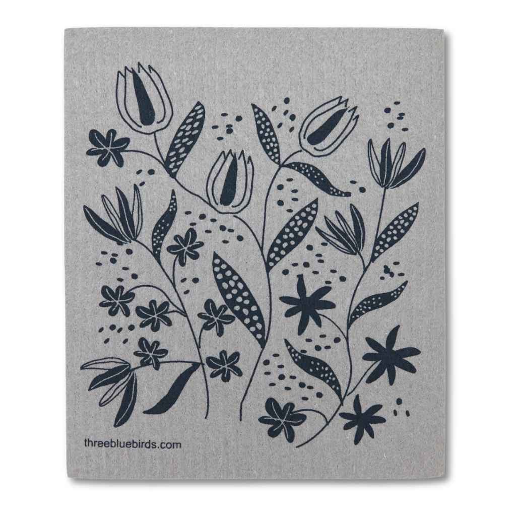 Wild Flowers on Grey — Swedish Dishcloth