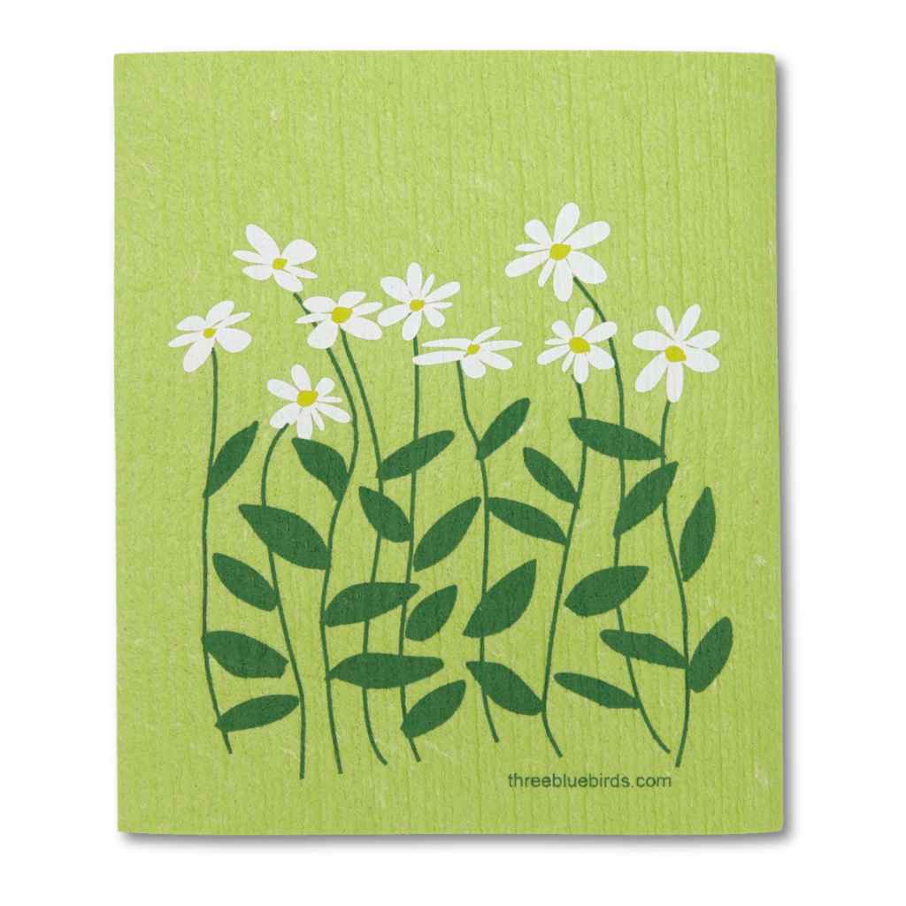 Swedish Dishcloth — Daisies on Green