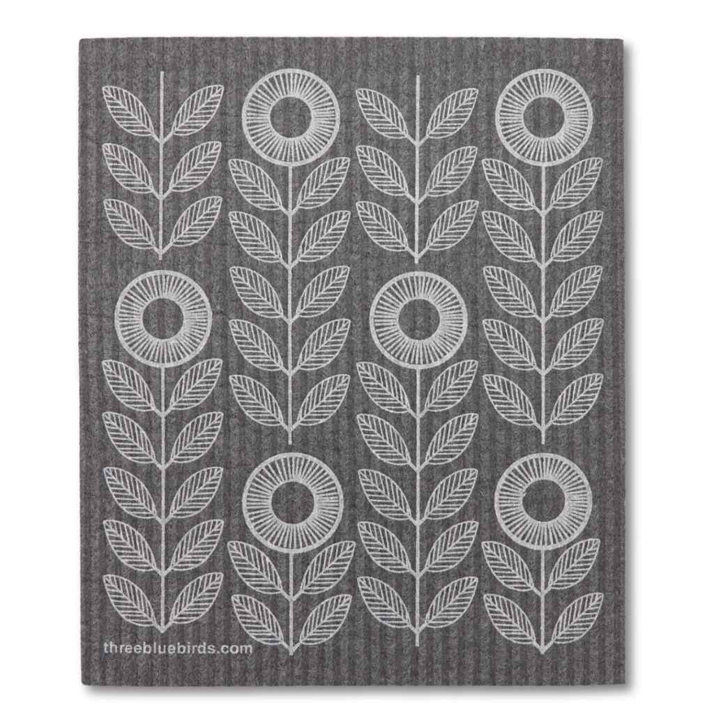 Swedish Dishcloth — White Sunflowers on Graphite