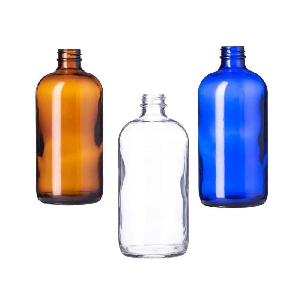 Amber Glass Laundry Bottles With White Pump or Sprayer 16oz Glass