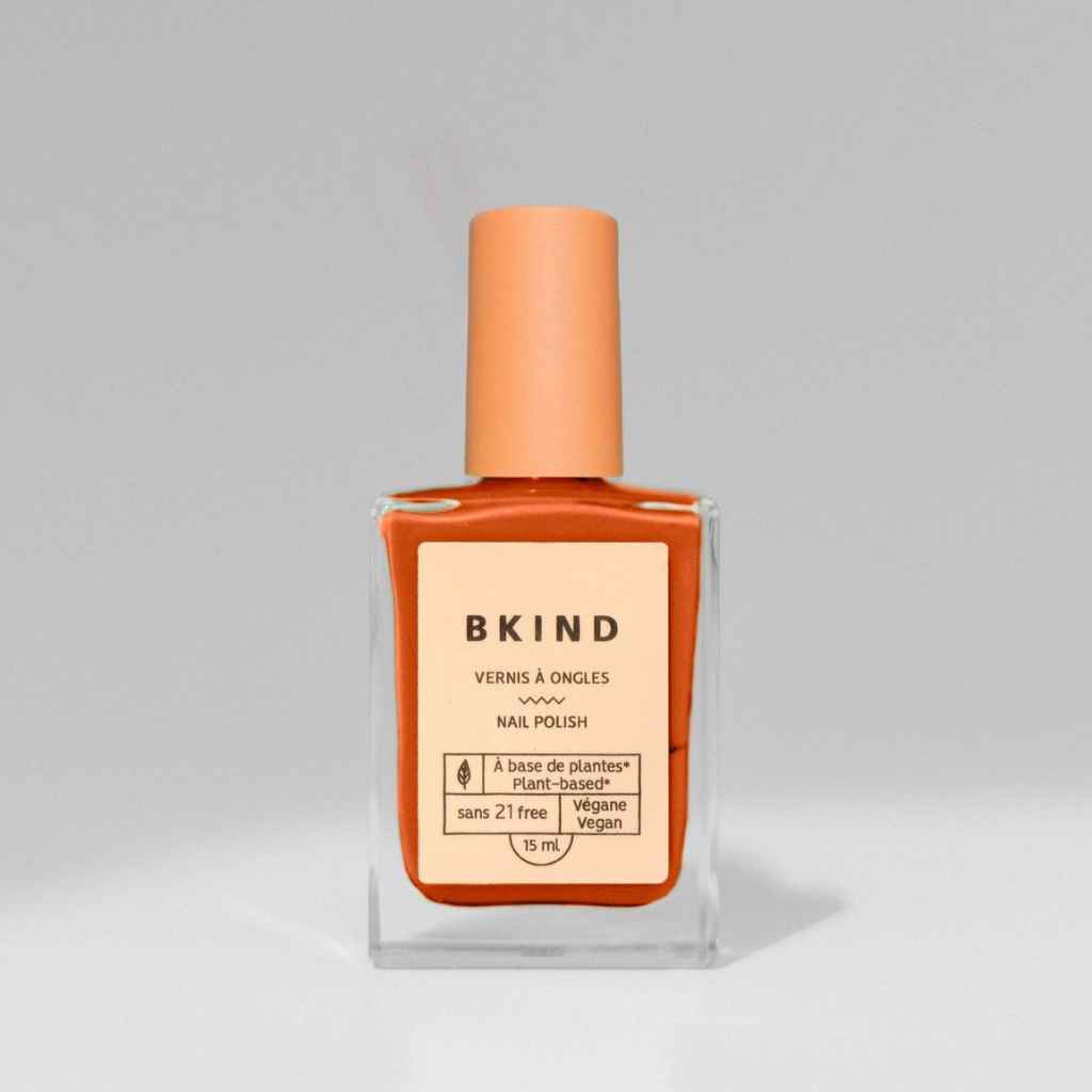 vegan, 77% plant-based, 21-FREE, professional-grade nail polish in an orange hue called PUMPKIN SPICE by BKIND