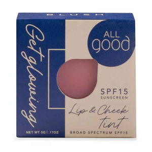 All Good lip & cheek tint with SPF 15 sunscreen, blush color, vegan, cruelty-free, organic