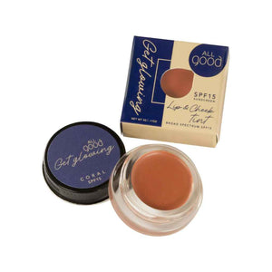 All Good lip & cheek tint with SPF 15 sunscreen, coral color, vegan, cruelty-free, organic