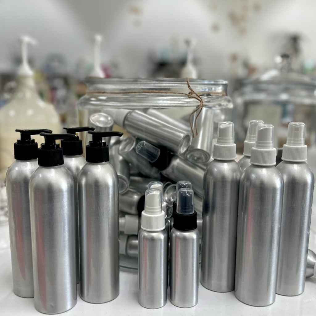 Brushed Aluminum Bottles & Tops