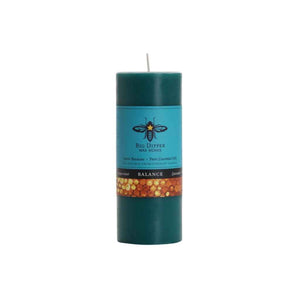 100% beeswax aromatherapy candles made by Big Dipper Wax Works. Small pillar candle in Balance, dark teal.