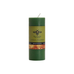 100% beeswax aromatherapy candles made by Big Dipper Wax Works. Small pillar candle in Meditation, forest green.