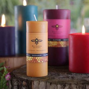 100% beeswax aromatherapy candles in a rainbow of scents and colors. Made by Big Dipper Wax Works.