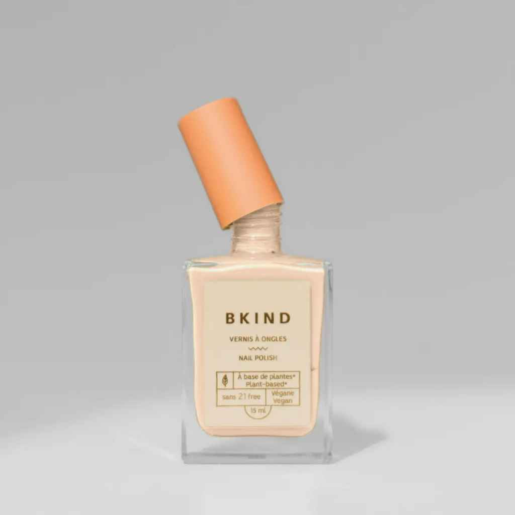 VEGAN, 21-Free, 77% plant-based nail polish, BKIND nail polish in French Beige, sheer, woman owned