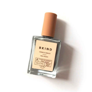 BKIND 21-Toxin Free Nail Polish in Glacial, a silvery sparkling grey. 