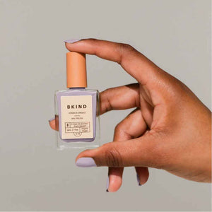 VEGAN, 21-Free, 77% plant-based nail polish, BKIND nail polish in Run The World, a soft opaque lilac color