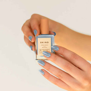 VEGAN, 21-Toxin-Free, 77% plant-based nail polish, BKIND nail polish in Tea Party light blue color