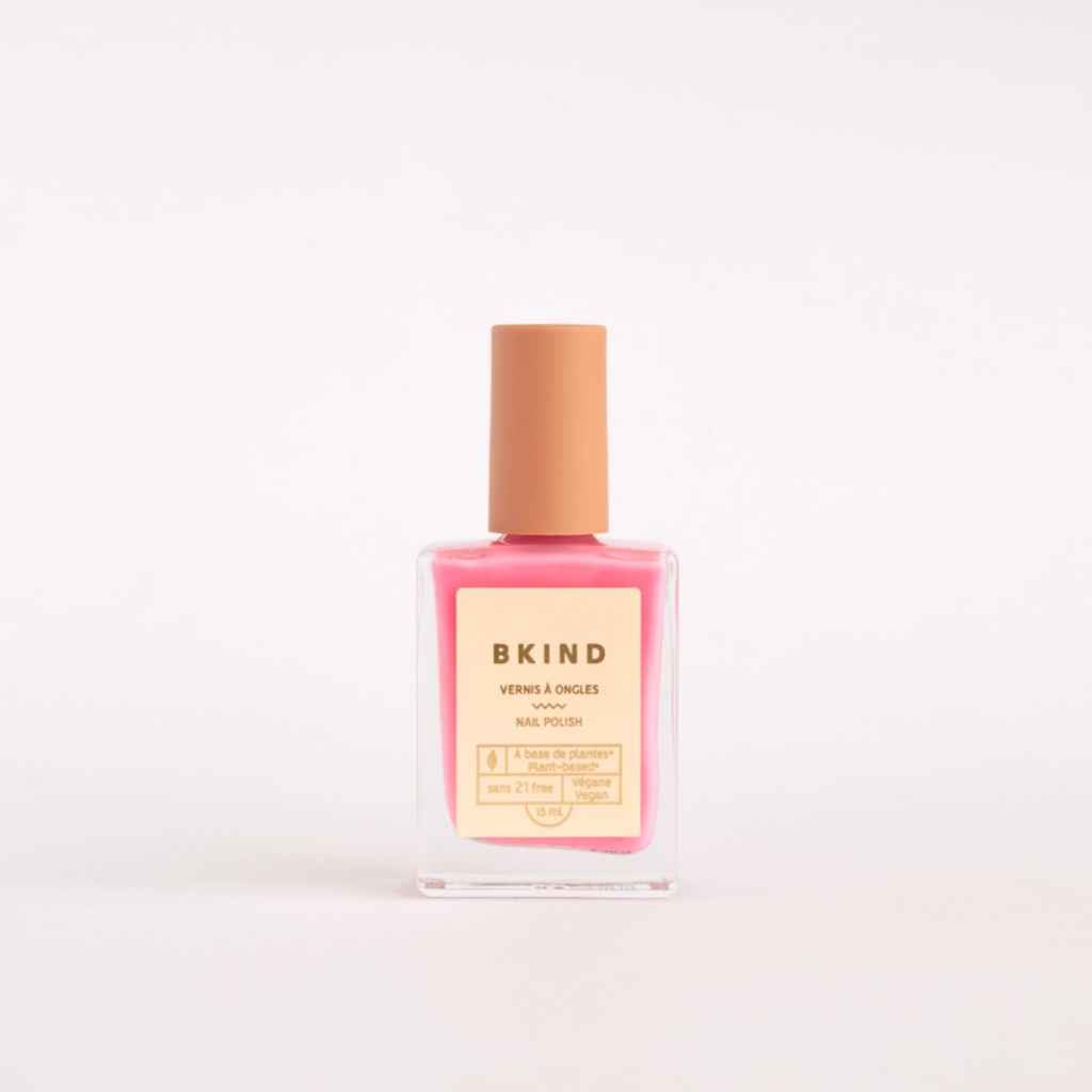 BKIND 21-toxin-free nail polish, in pink called Gemini. Made in USA, vegan.