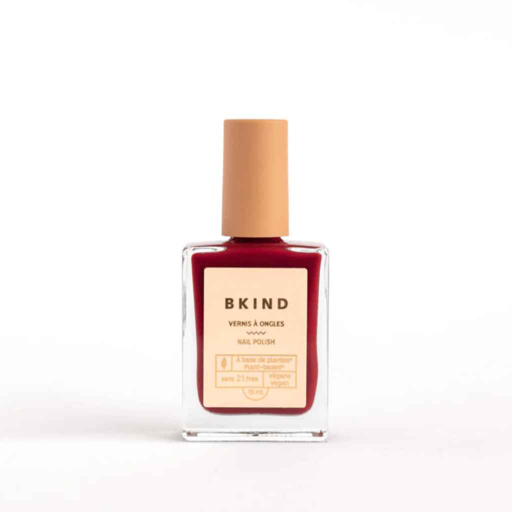 VEGAN, 21-Free, 77% plant-based nail polish, BKIND nail polish in Zodiac Scorpio (deep red)
