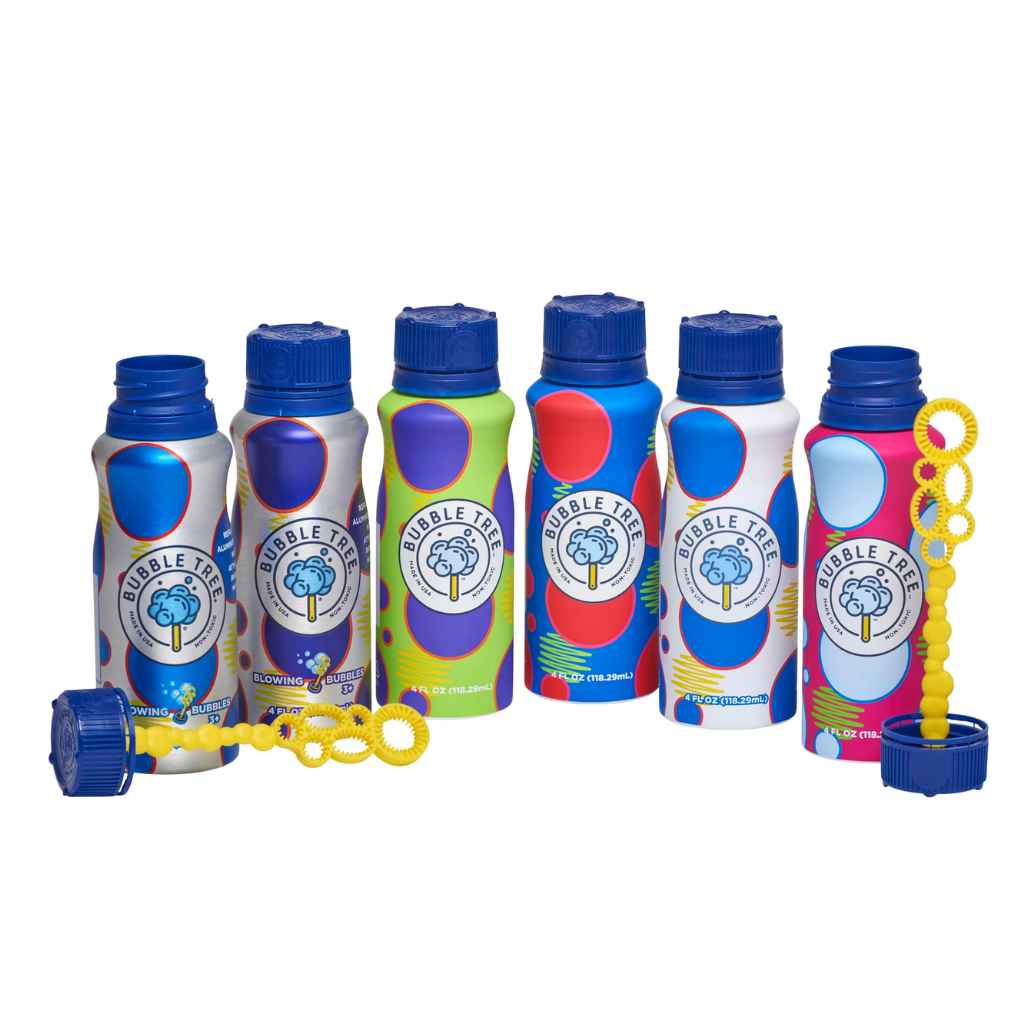 Bubble Tree (TM) Refillable Blowing Bubbles aluminum bottles. Made in USA. 4oz