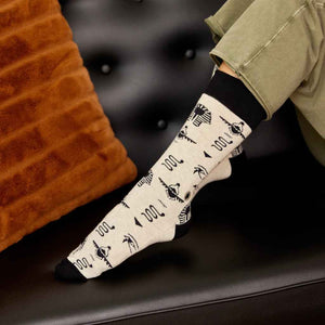 Conscious Step fair trade organic cotton socks that give books - Ivory with Black Hieroglyphics design