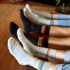 Grey with mixed rainbow design, Vegan Socks that support LGBTQ Medium or Small.