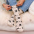 Conscious Step crew Socks That Save Cats beige-colored with black kitties and paw prints. Organic. Fair trade.