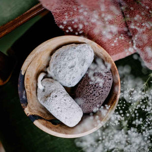 Genuine volcanic pumice stones in light or dark hues. Crafted by Croll & Denecke.